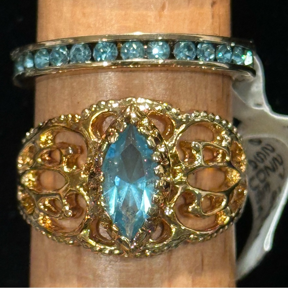 Vintage Seta Gold Plated Blue Stoned Ring Two Ring Set - Size 8 NWT and NIB